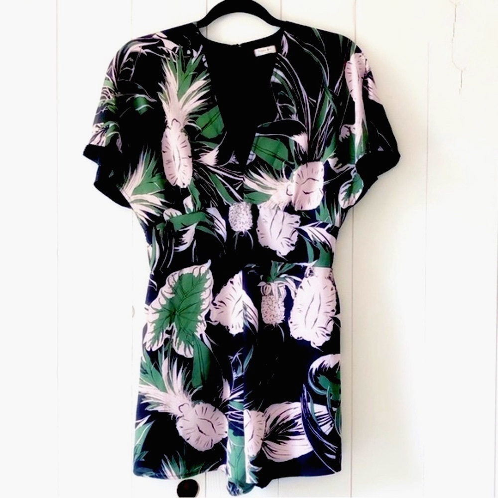 Aritzia Black and Green Floral Jumpsuit